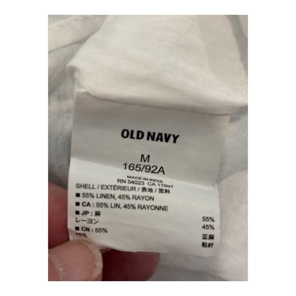 Old Navy Dress Linen Blend Size Medium White Floral Embroidery Contrast Hem Flaw - Picture 8 of 11